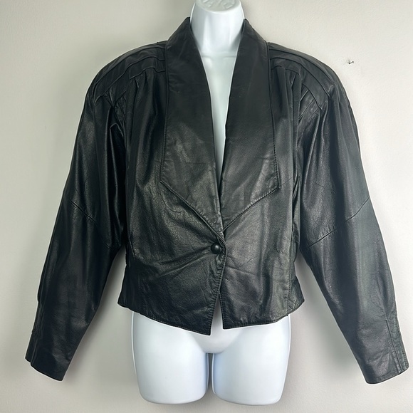 Chia Jackets & Blazers - Womens Vintage 80’s Chia Soft Leather Moto Jacket Large Lined Black Coat Glamour